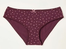 FAT FACE Organic Cotton Maroon Love Heart Knickers Underwear Brief - UK Size 12