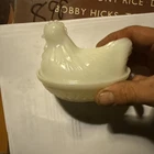 Vintage Hazel Atlas Hen on Nest Milk Glass Covered Candy Trinket Dish Rooster