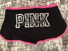 NWT Victoria's Secret PINK Cotton Dorm Boyshort Panty Black Pink Bling Foil M