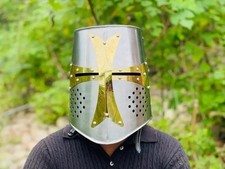 Templar Crusader Knight Helmet Medieval Great Helm, Larp Cosplay Christmas Gift