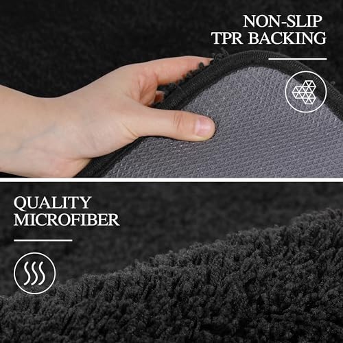 Large Bathroom Rug (24 x 36) Extra Soft and Absorbent Shaggy 24" x 36" Black - Picture 4 of 6