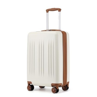 Small 20 Inch Expandable Carry On Luggage with Quiet Spinner 20'' Cream White