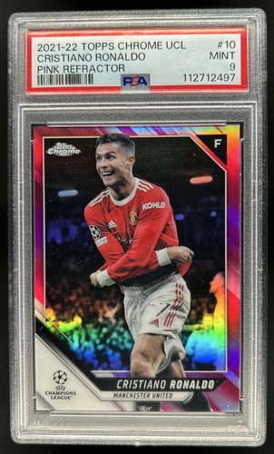 2021-22 Topps Chrome UEFA Cristiano Ronaldo Pink Refractor #/175 Man U PSA 9