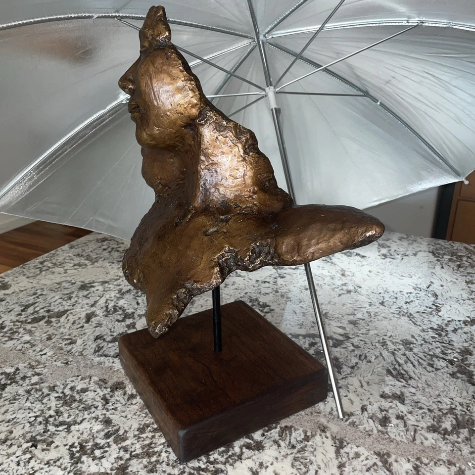 Art Deco Bronce De Busto De Mujer Sobre Bloque De Madera 18” X 18” X 8” ¡NUEVO! Foto 2 de 4