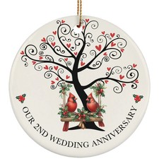 Cute Bird Couple Love 2 Years Ornament 2nd Wedding Anniversary Christmas Gift