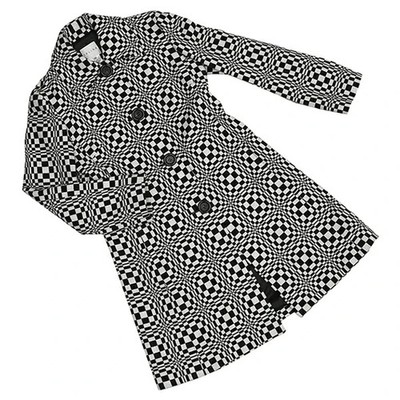 Auth CELINE Medium coat Checkerboard Wool Black White Outer Women 36 size