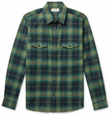 NWT Saint Laurent YSL Green Check Cotton Flannel Button Down Shirt Sz XL 1650