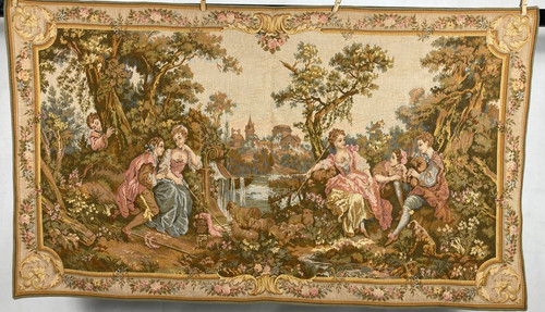 Vintage French Lovely Romantic garden Scene Wall Hanging Tapestry 156x91 cm
