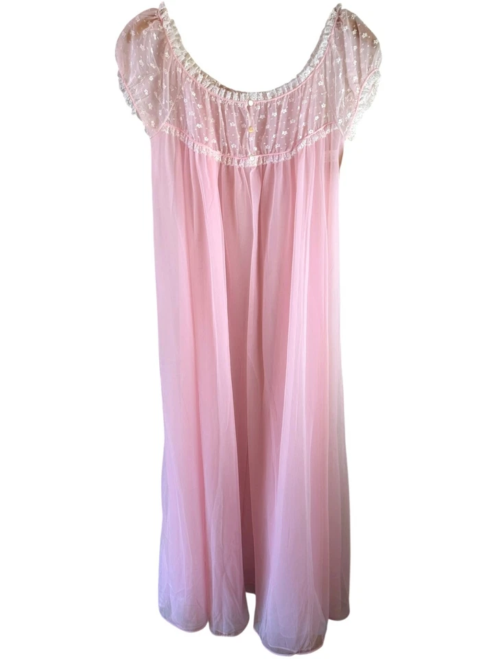 Nuevo de Lote Antiguo Años 60 Vassarette Rosa Nylon Gasa Bata Camisón Talla 36 Barrido Completo Foto 4 de 4