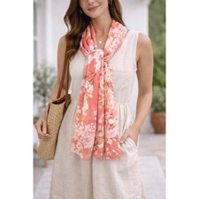 Pink Floral Lightweight Chiffon Scarf Spring Summer Boho Feminine