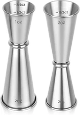 2 Pack Jigger for Bartending, 2 OZ 1 Double Shot Cocktail Standard, Silver