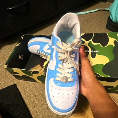 A Bathing Ape BAPE Men s Low Top Lace Up Sneakers Blue/White Colorblock New Box