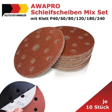 AWAPRO&reg; Schleifscheiben mit Klett 150mm P40,60,80,120,180,240 Mix Set 60 St&uuml;ck