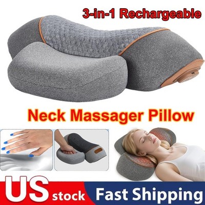 3-in-1 Rechargeable Neck Massager Pillow Neck Hump w/ Heating Traction Function
