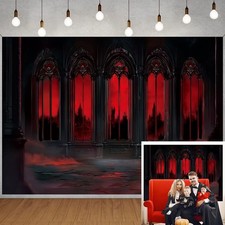 Halloween Gothic Castle Backdrop Red Medieval Hall Photography 7x5FT,