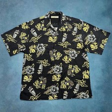 Tommy Bahama 100 Silk Hawaiian Camp Shirt XL Black Floral Cocktail Aloha