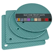 4 Pack Silicone Trivets for Hot Dishes, Dark Green Silicone Hot Pads Trivet f...