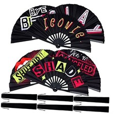 6 Pcs Large Hand Fan Rave Iconic Shade Bye Folding Bamboo Handheld Classic