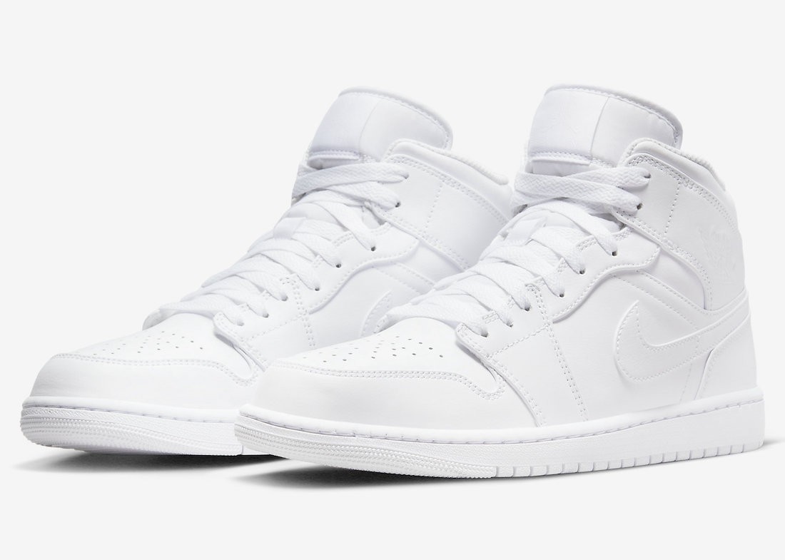 Nike Air Jordan 1 Retro Mid Triple White Leather 554724-136 Men's