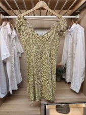 BNWT ZARA DRESS SMALL OCHRE FLORAL MINI ON/OFF SHOULDER LINEN BLEND WOMEN RP £28
