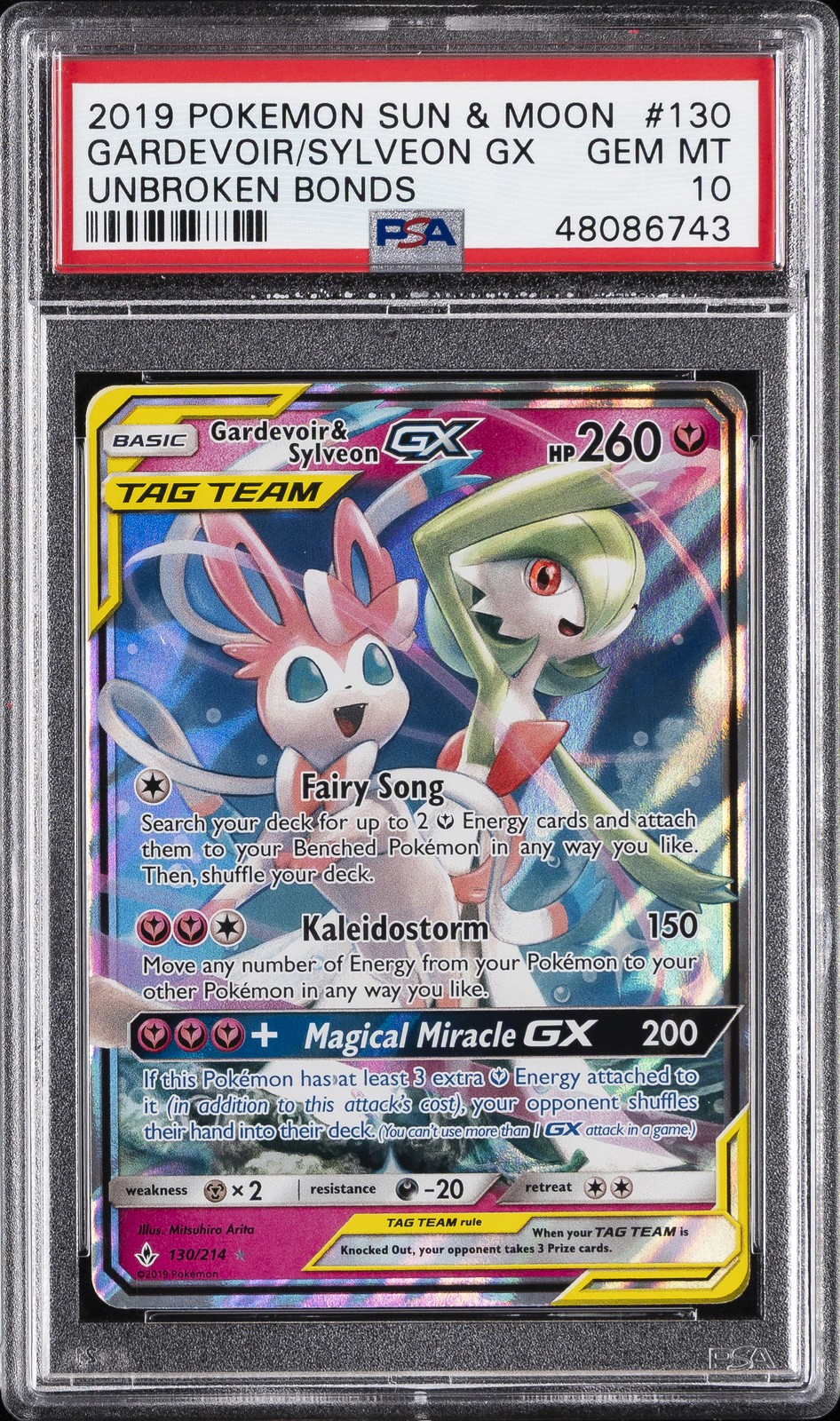 2019 POKEMON SUN & MOON UNBROKEN BONDS #130 GARDEVOIR & SYLVEON GX PSA 10