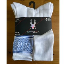 Spyder Crew Socks 6 Pack Size 6-12 Cushioned Athletic Fit NEW Men White Everyday