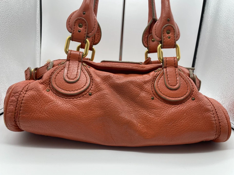 Chloe Paddington Handbag Shoulder Bag Red Orange Padlock Leather Key Auth 251010 - Image 2 of 4
