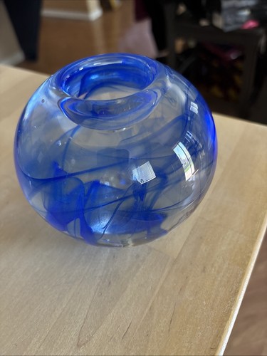 Kosta Boda Blue Moon Candleholder Vintage Blue Glass Votive Holder Swedish 4"dia - Picture 3 of 8