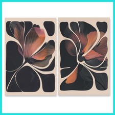 Abstract Floral Wall Art Prints Set of 2 Modern Mid Century Botanical Canvas ...