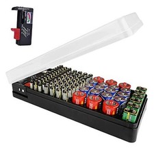 Battery Organizer Storage Case Holder with Tester Holds 98 Pack, High Black