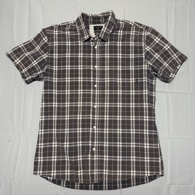 Quicksilver Modern Fit Shirt Men XL Grey Plaid Button Up Pocket Short Sleeve