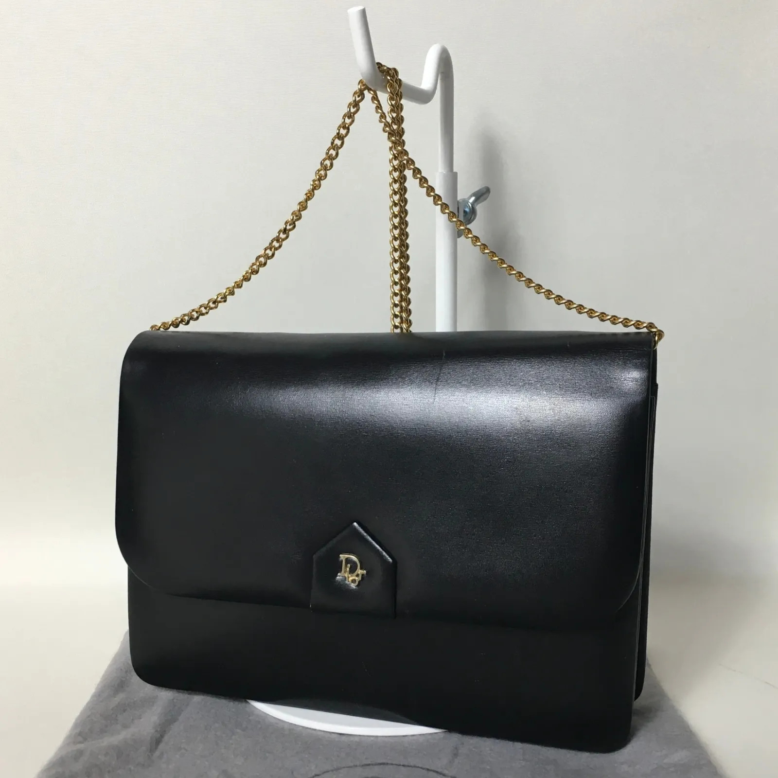 Dior black leather shoulder bag with gold-tone hardware 7.5 x 5.1 x 2 inches