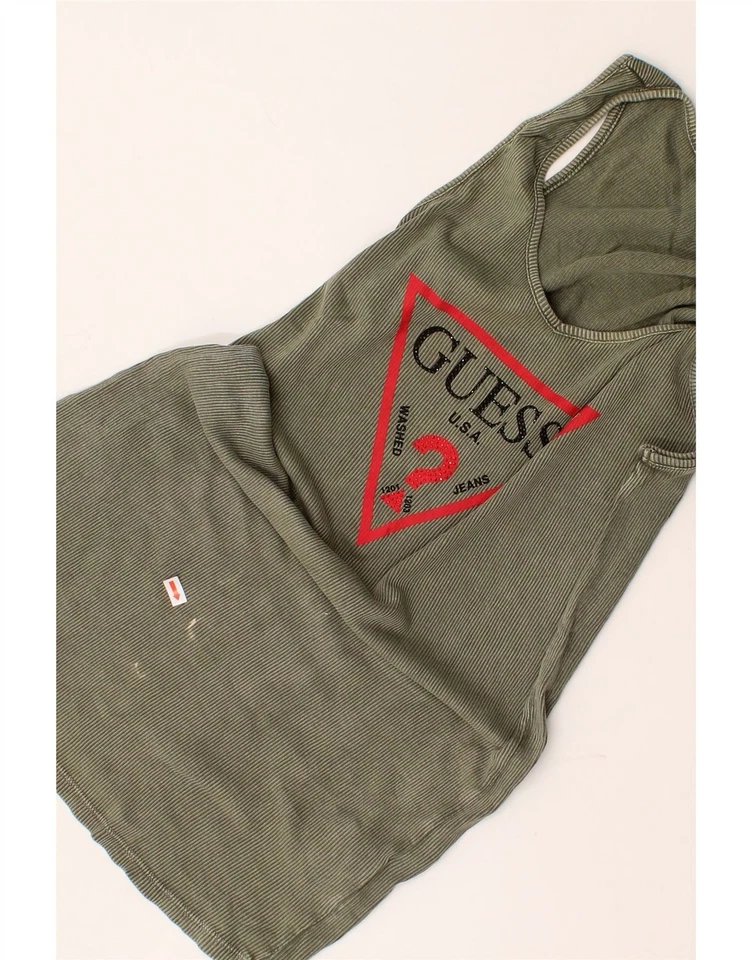 GUESS Womens Graphic Vest Top UK 18 XL Green Pinstripe Cotton AY02 - Image 3 of 4