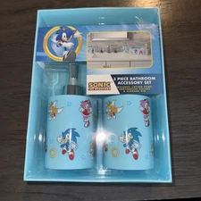 NEW Sonic 3pc Bathroom Accessory Set Toothbrush Cup~Soap Pump~Storage Bin