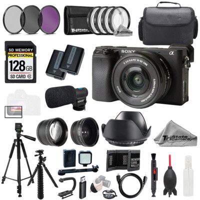 Sony Alpha a6400 + 16-50mm Lens + Mic +128GB + 9 PC Filtr-MEGA Kit