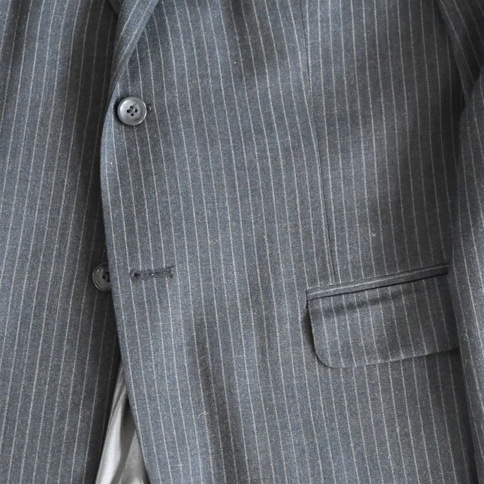 J Ferrar 42R 36x30 Gray Stripe 100% Wool Mens Jacket Pants Suit - Image 3 of 4