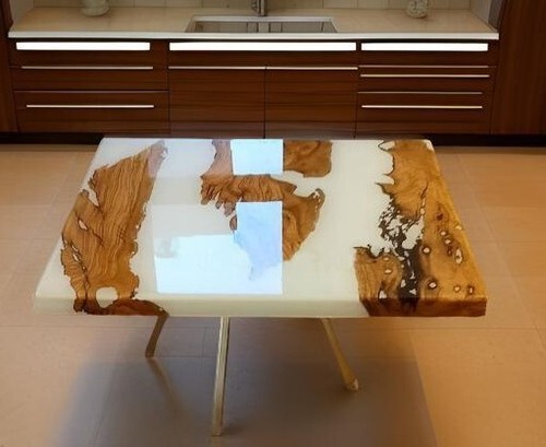 Custom White Resin Epoxy Walnut Furniture Handmade Kitchen Slab Modern Home Deco - Picture 2 of 11