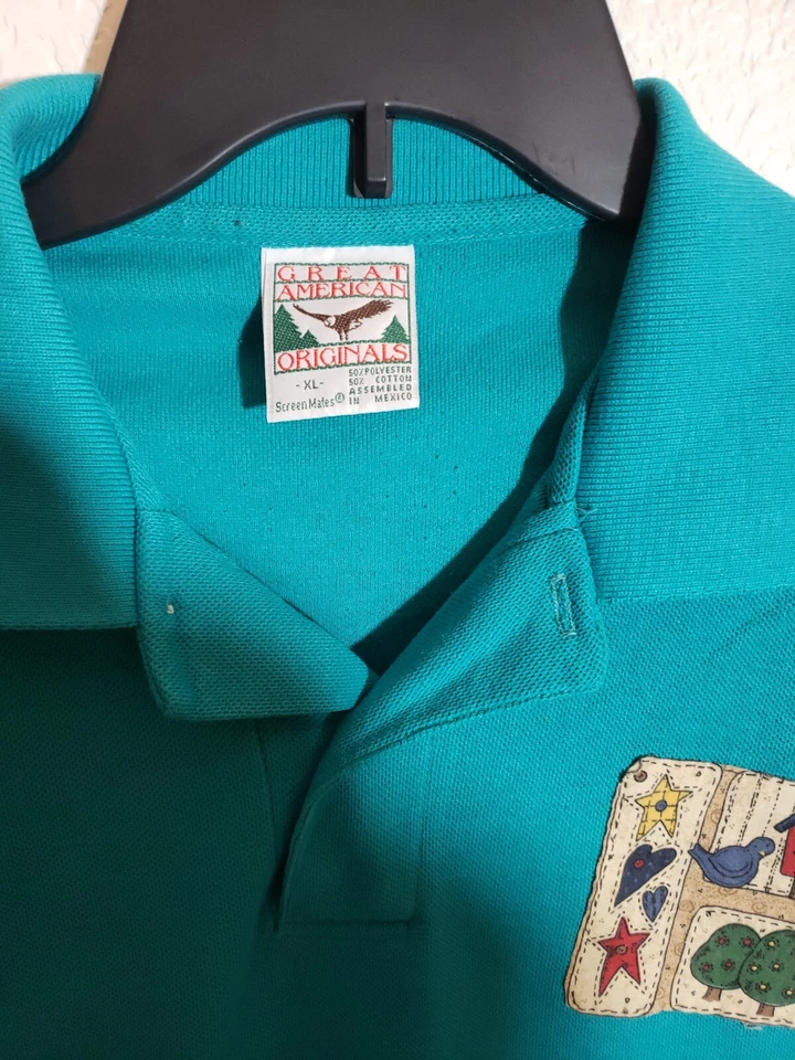 Camisa Polo De Colección Grandes Originales Americanos Manga Corta Para Hombres XL Teel Verde Pájaro Foto 3 de 4