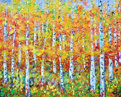 ACEO Aspen Birch Tree Forest Print of Original Painting Artist Trading Card