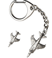 Harrier Jump Jet Key ring And Pin Badge Boxed Gift Set Handcrafted In Pewter 