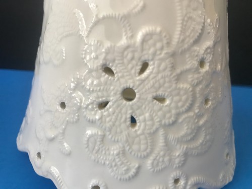 HOME INTERIORS Cream FLORAL LACE Candle Topper Capper SHADE NEW in Box - Picture 3 of 9
