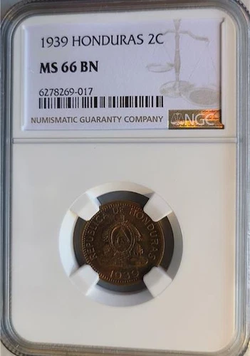 Honduras 2 Centavos 1939 NGC MS 66 BN
