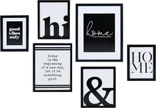 6 Pack Framed Motivational Office Wall Art, Black and White Gallery Wall Frame S
