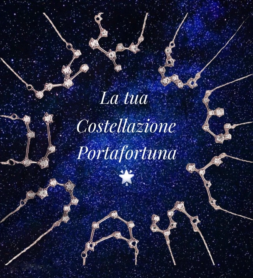 Collana argento 925 rodiato zirconi Costellazione segno zodiacale Capricorno - Immagine 2 di 4