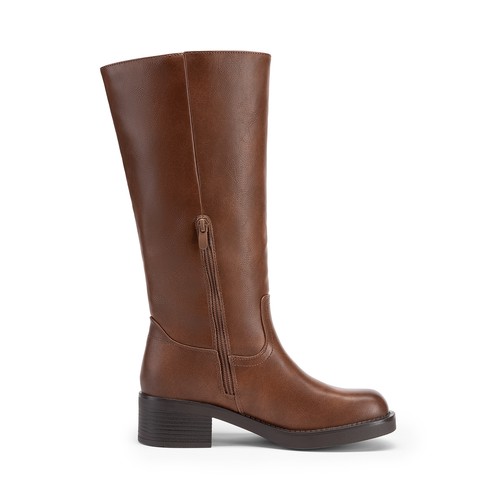 Women Chunky Block Heel Knee High Boots Square Toe Banana Campus Riding Boots - Picture 24 of 34