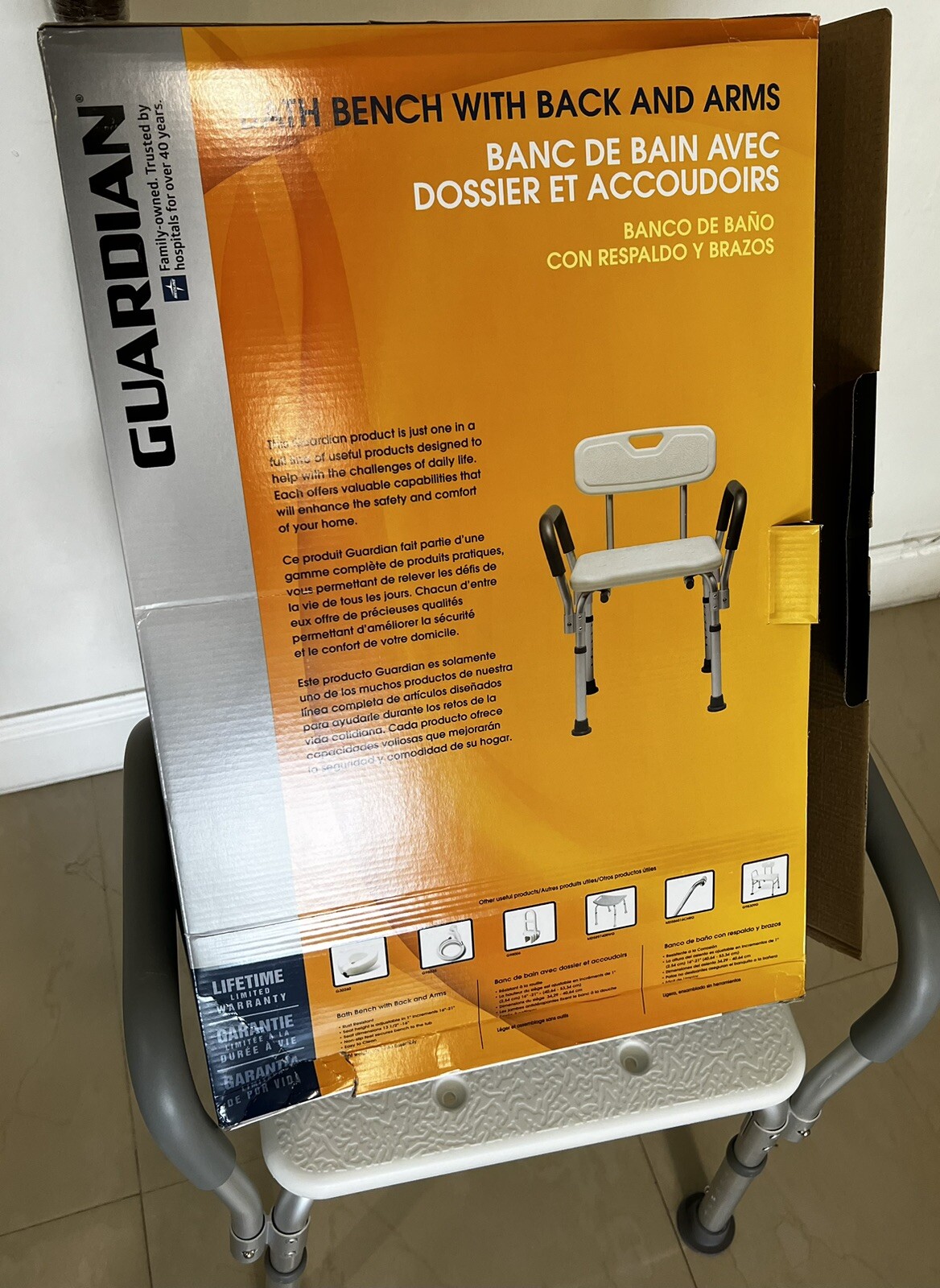 Guardian Bath Bench with Back and Arms White Pre owned MDS89745RA eBay