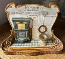 Majolica Antique Pottery Pen Ink Well Sarreguemines Plumbing Store Display