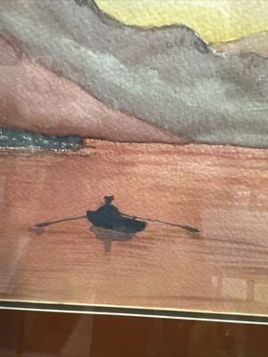 Vintage Framed Seascape Watercolor Painting Lighthouse Boat Coastal Art 18x14