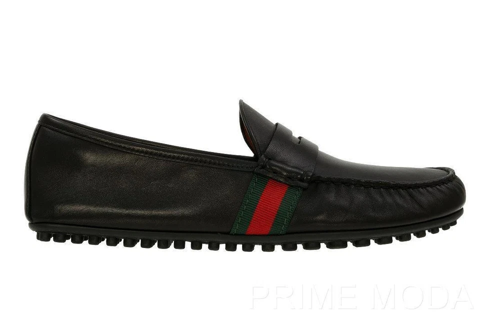 NUEVO GUCCI ZAPATOS DE CONDUCTOR MOCASINES CON DETALLE DE RED DE CUERO NEGRO SIN FORRO 14,5 G/US 15 Foto 4 de 4
