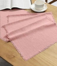 Pink Table Runner 14 x 120 Inches Long Slub Texture Cotton Linen Table Runner...
